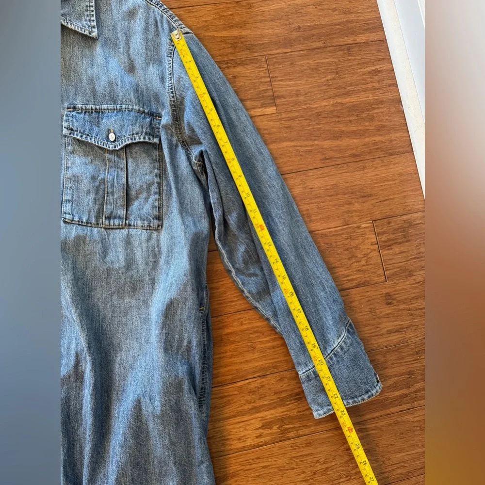 SOLD⚫️Rag & Bone Relaxed Fit Denim Shirt Dress Pockets Women’s Large - Picture 13 of 13